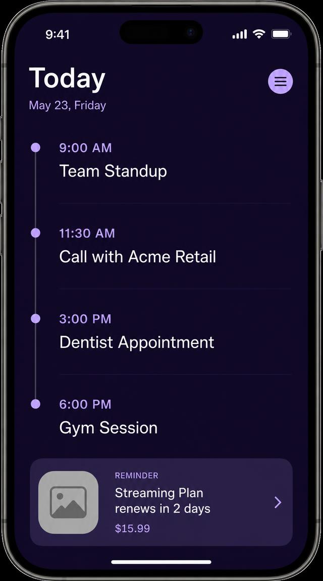 Mobile today agenda with a timeline of appointments