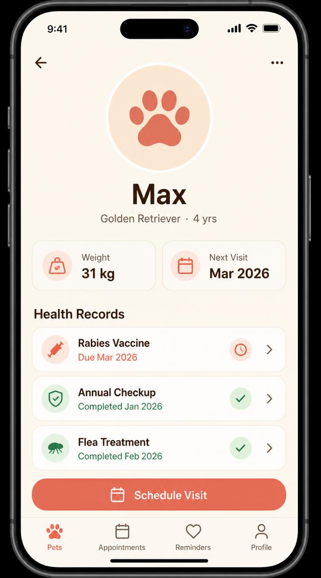Mobile pet profile with vaccine and checkup records